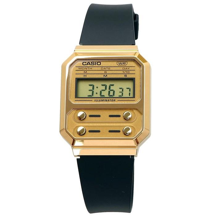 Casio Цифровые часы A100WEFG-9A Мужские Золотой Черный Уретановый ремешок