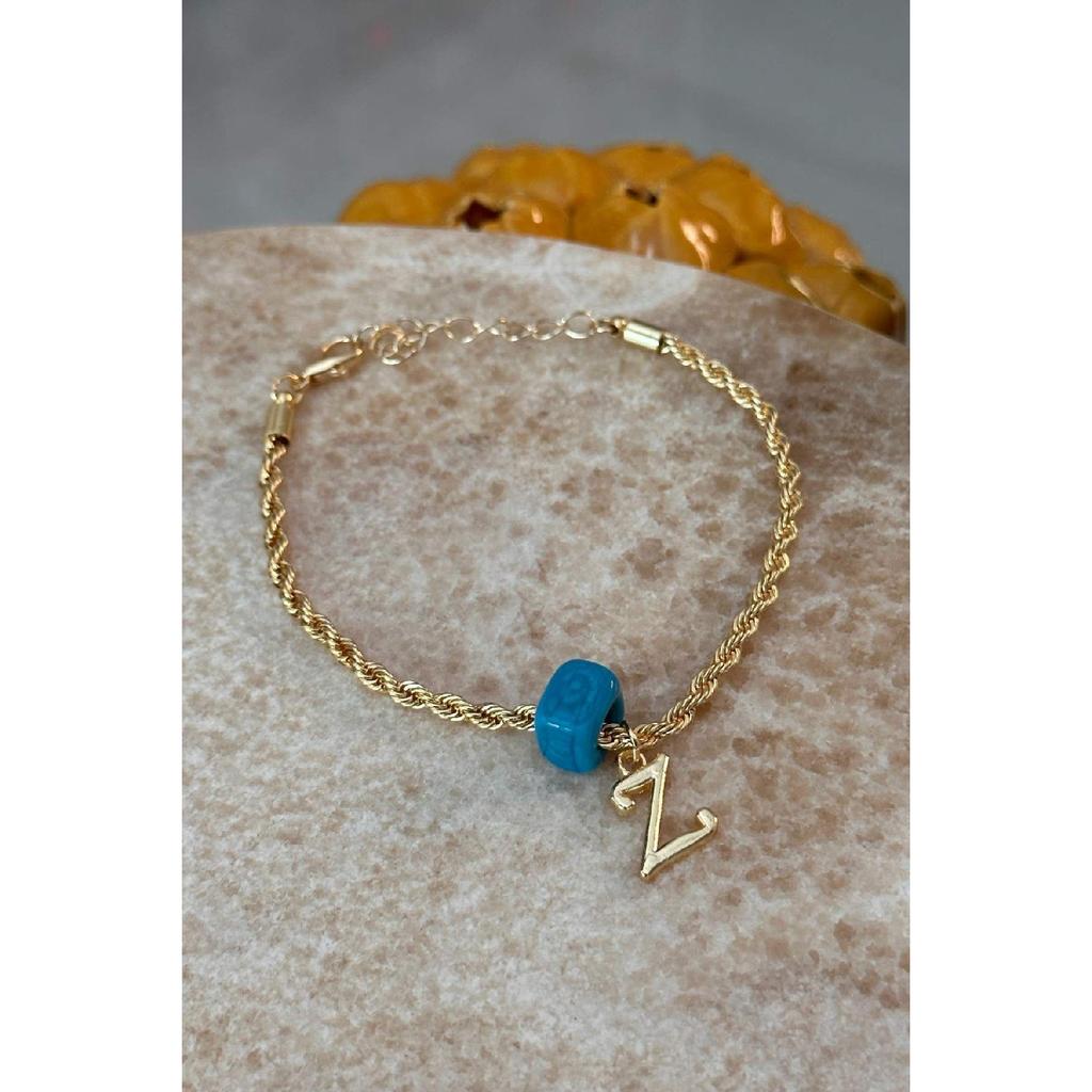 Персонализированный браслет-цепочка с буквой Z, позолоченный, ностальгический, со стеклянными бусинами