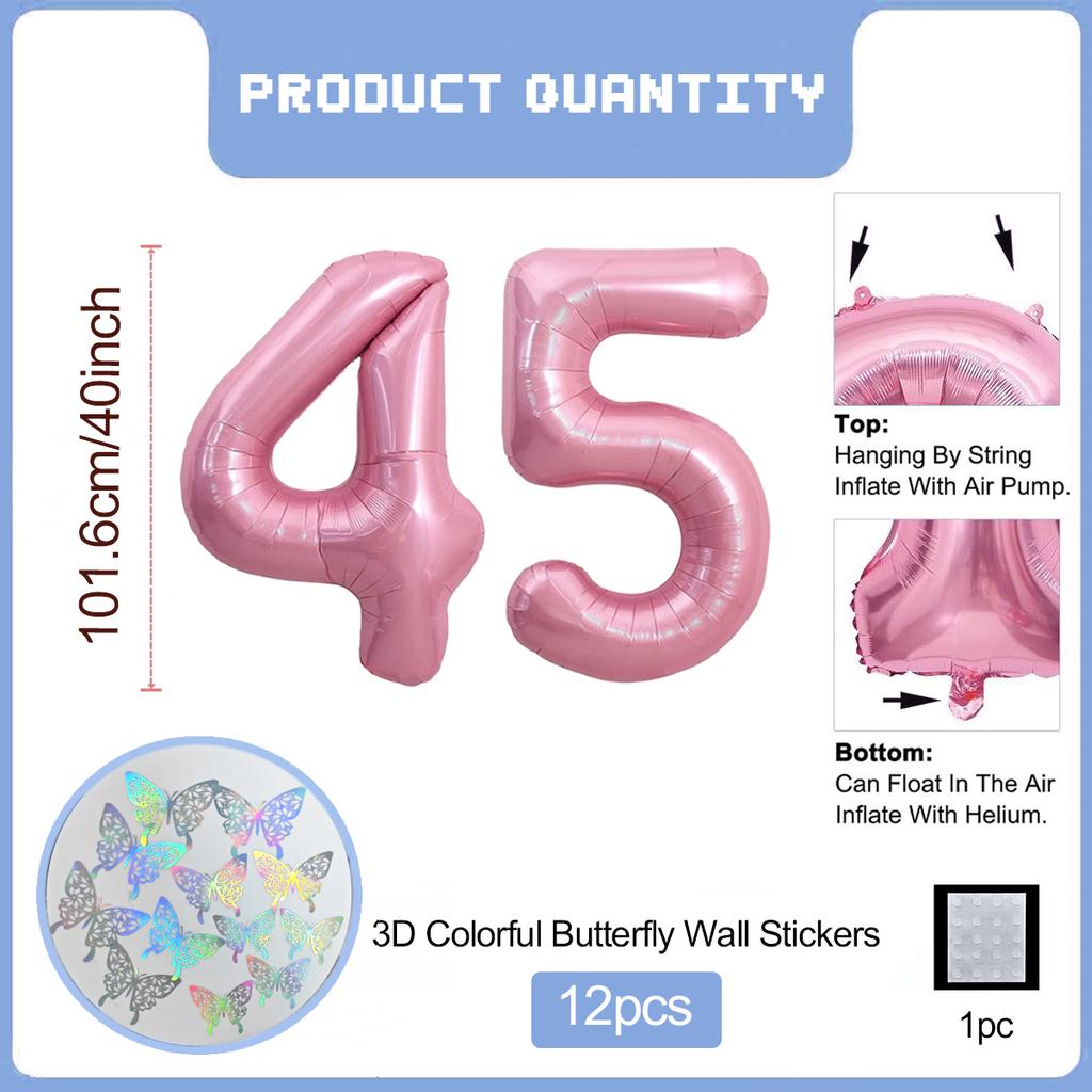 Pink Butterfly Number Balloon, 3D Stereoscopic Butterfly Number 0-9 Used for Anniversary Birthday Party Photography