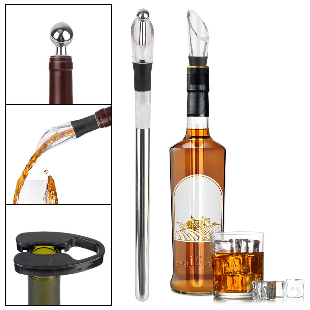 Ice Wine Cooler Wine Cooling With Wine Pourer+Stopper+Cutter Beer Chiller Stick 4 In 1 Stainless Steel Frozen Stick