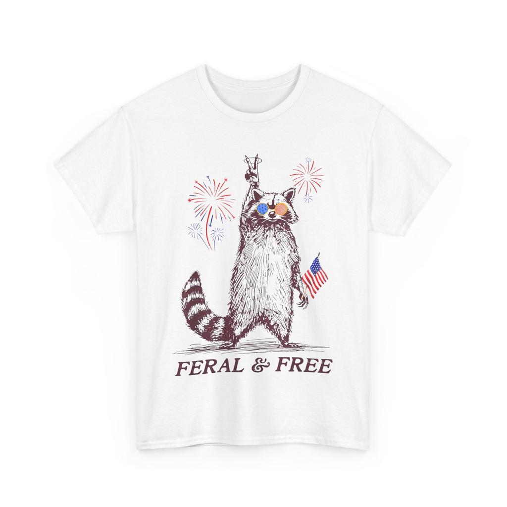 Feral & Free Funny Patriotic Racoon Feral And Free 4th July T-Shirt