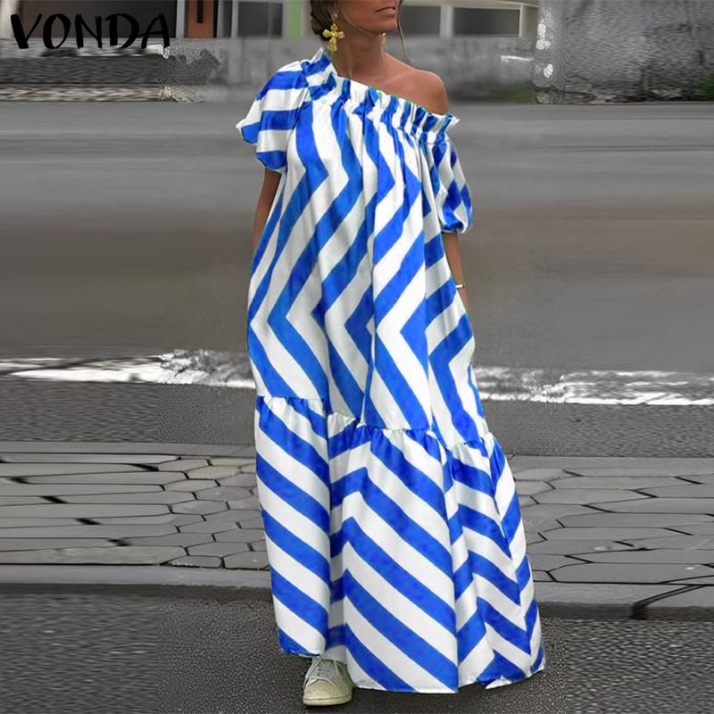 Женские летние платья большого размера с открытыми плечами и короткими рукавами в полоску с принтом