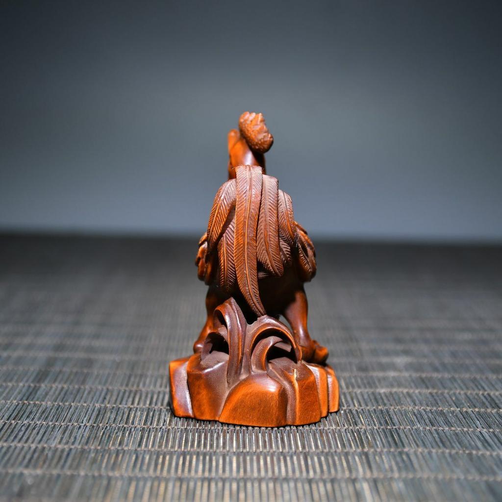 Chinese Antique Boxwood Wood Carving Exquisite Rooster Statue Collection Art