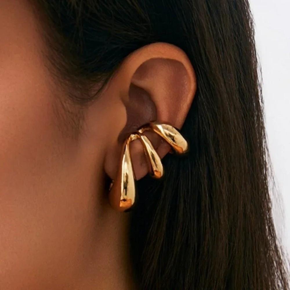 Zinc Zinc Alloy Fake Piercing Earrings Water Drop Ear Cuff Jewelry Vintage Multilayer Hollow Ear Clips Wear