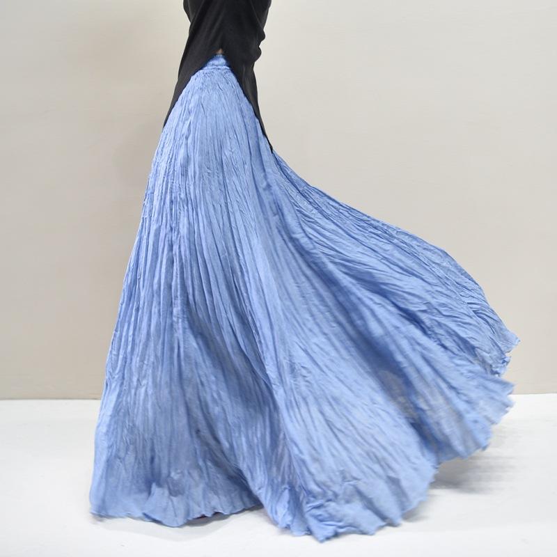 Женские льняные макси-юбки Летние Бохо Однотонные Пляжные Эластичные С высокой талией Плиссированные А-силуэта Легкие Расклешенные Длинные Макси-юбки Эластичная талия Длинная юбка для женщин