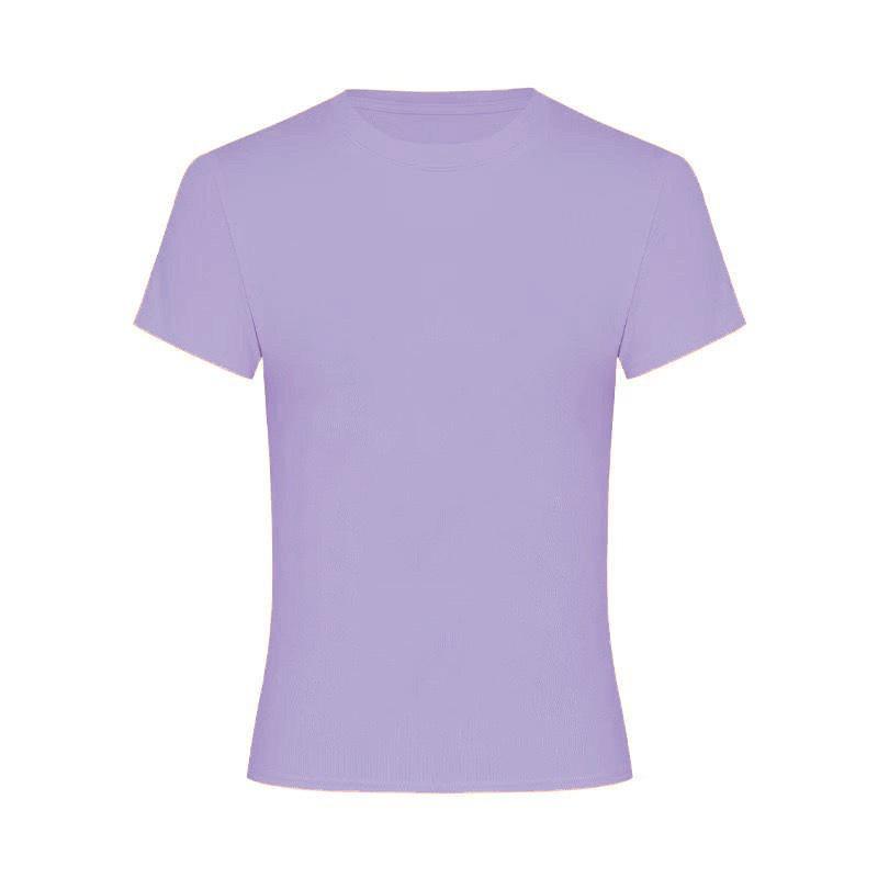 Korean Slim-Fit Red T-Shirt for Women - Figure-Flattering, Waist-Cinching, Straight-Shoulder, High-Stretch, Short-Sleeve