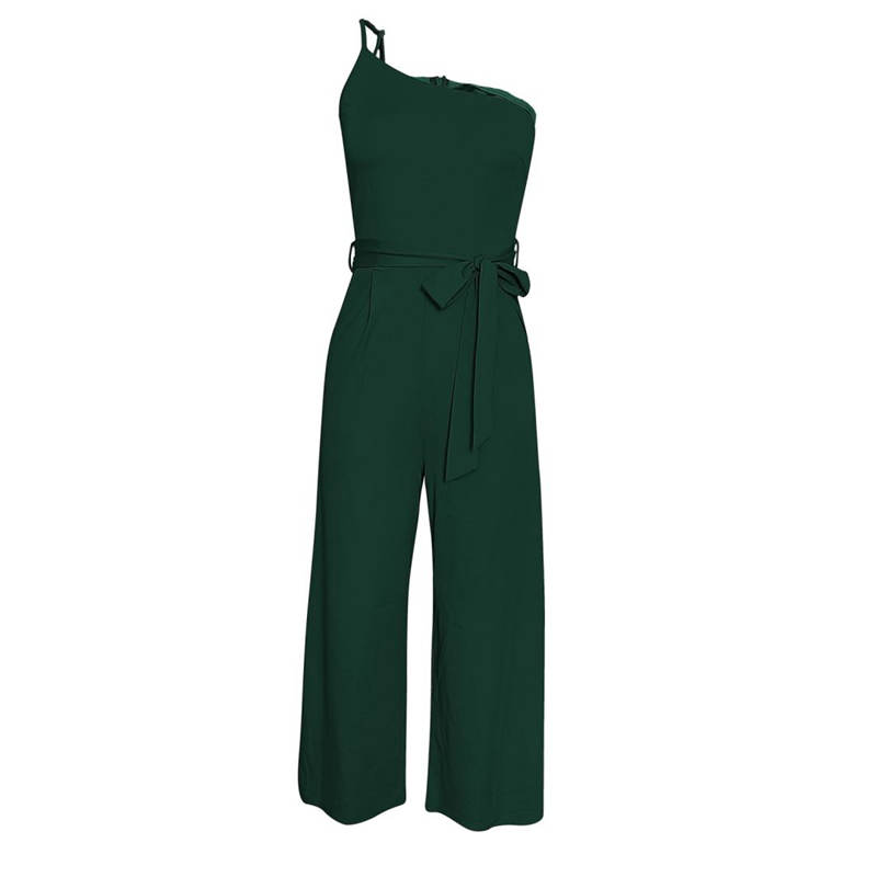 Off Shoulder Strap Jumpsuit Women's Spring Summer Temperament Commuting Solid Color Straight Pants