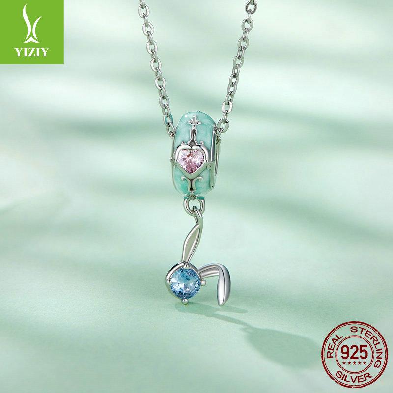 Бусины для браслета-пасхального яйца, бусины-позиционеры из силикона и серебра S925 в виде кролика любви