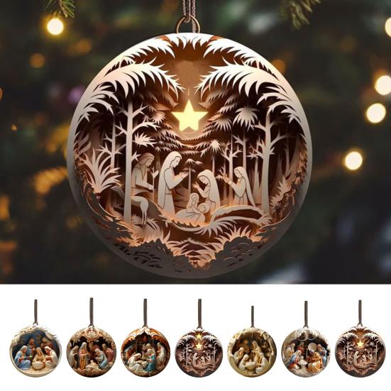 7 Pcs Christmas Nativity Scene Ornaments Acrylic Birth of Jesus Pendant Christmas Tree Hanging Decorations