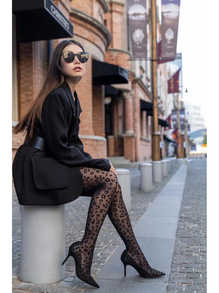 Леопардовые жаккардовые утягивающие летние чулки для женщин