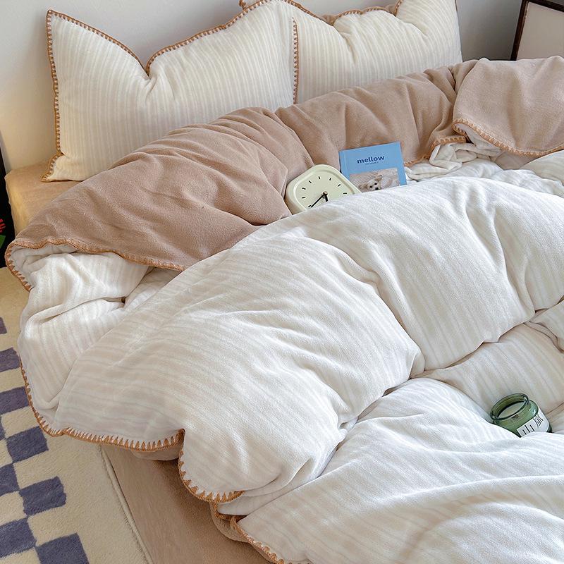 Мягкий и пушистый бархатный комплект постельного белья из 4 предметов цвета таро: Плотный, Теплый, Двусторонний Коралловый Флис для Осени и Зимы