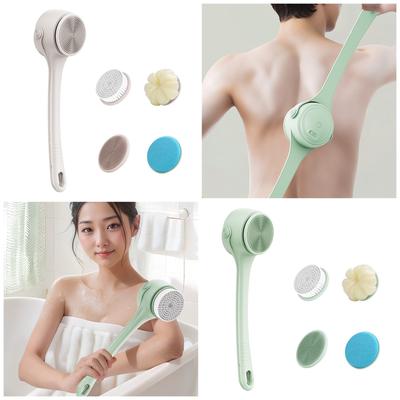 Электрическая щетка для душа, щетка для ванны с двойной ручкой, 4 сменные насадки для легкой очистки и отшелушивания всего тела