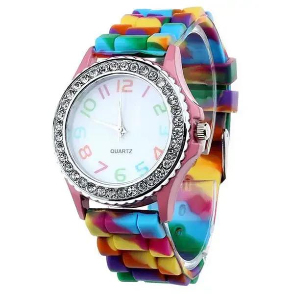 New Rainbow Fashion Women Watches Luxury Camouflage Women Quartz Watch Girl Silicone Waterproof Dress Wristwatch Female Clock