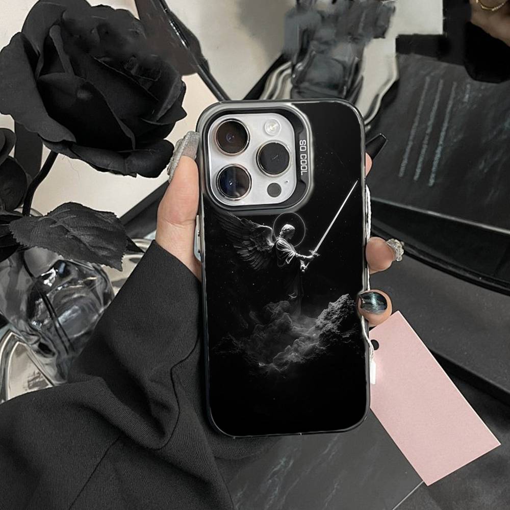 Чехол для телефона Evil Wings-Angel Wings для iPhone 17,16,15,14,13,12, Pro MAX Черный Матовый Ударопрочный Чехол