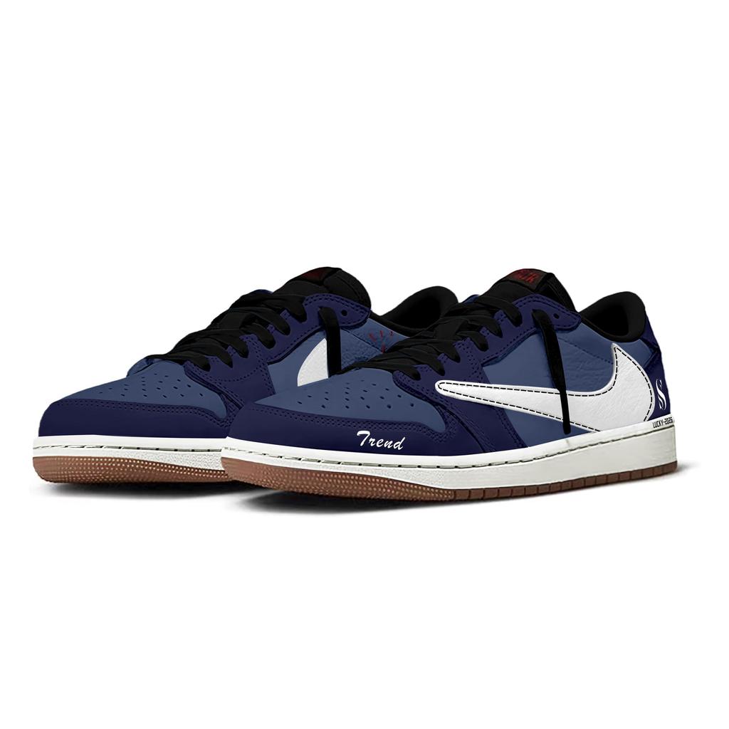 Jordan X Travis Scott Air Jordan 1 Сине-белые Крючок Нескользящие Низкие Винтажные Баскетбольные Кроссовки Женские Бело-синие DZ4137-700(Команда2042- )
