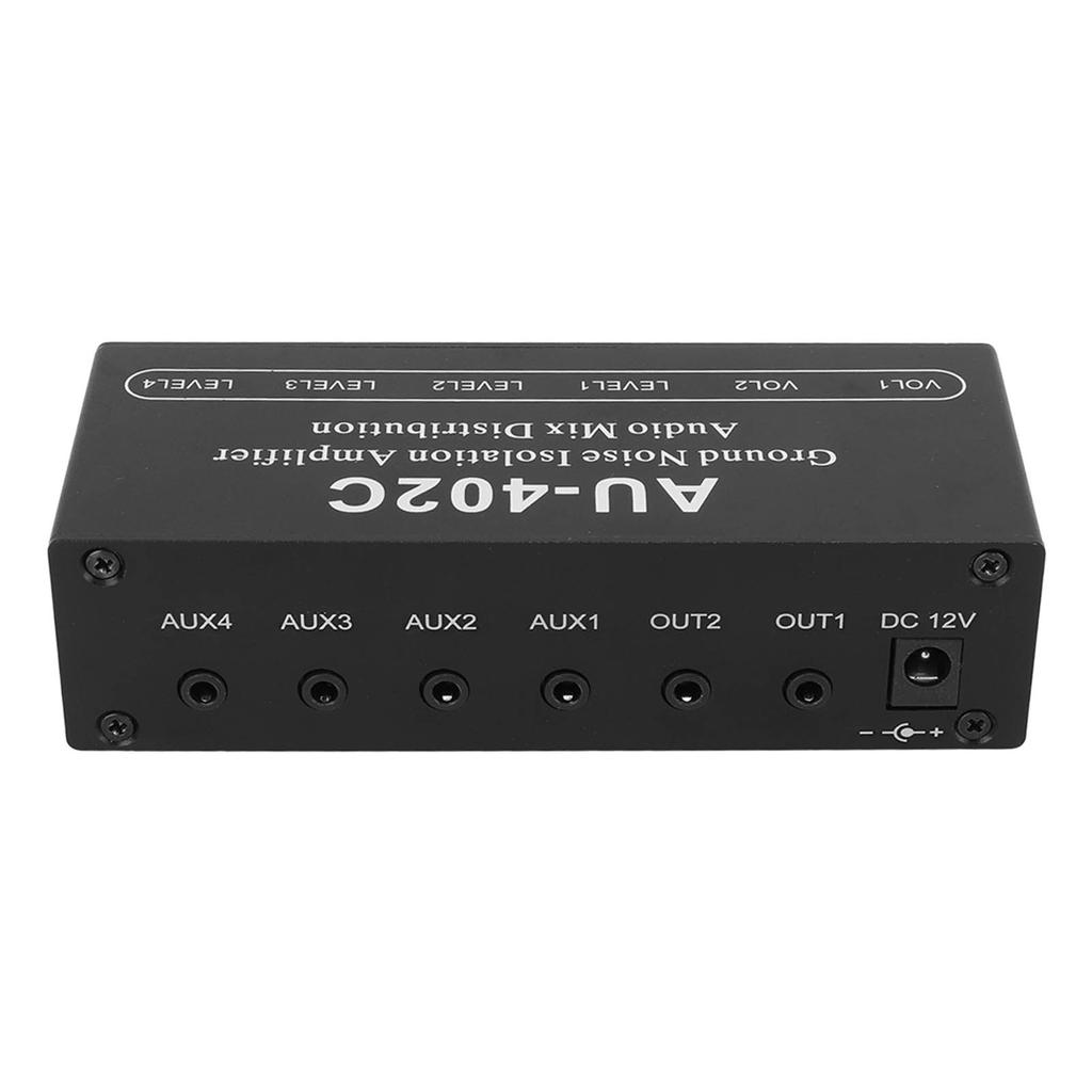 Stereo Dual Channel Audio Splitter 4 In 2 Out Mixer Ground Noise Isolation Amplifier with Cable