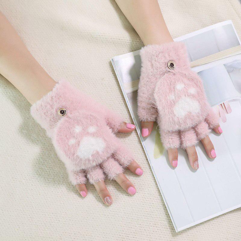 Winter Warm Soft Rabbit Fur Knit Mittens Women Flip Half Finger Plush Thick Cute Cartoon Cat Claw Touch Screen Driving Gloves I1