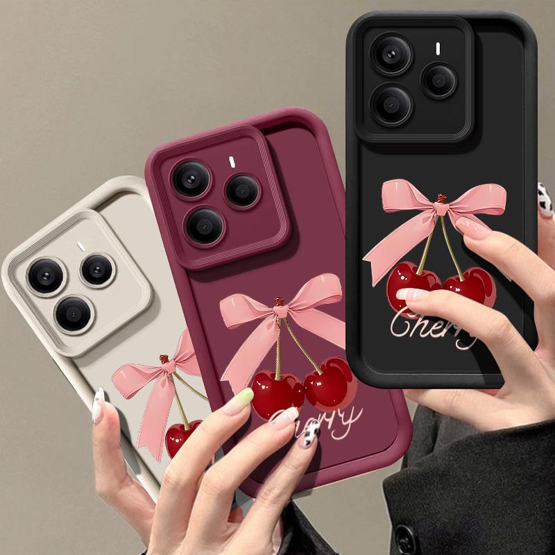 Милый чехол для телефона с рисунком вишневого бантика Для Xiaomi Redmi Note 15 14 5G Для Redmi Note 13 14 15 Pro 4G Мягкий силиконовый задний чехол из ТПУ