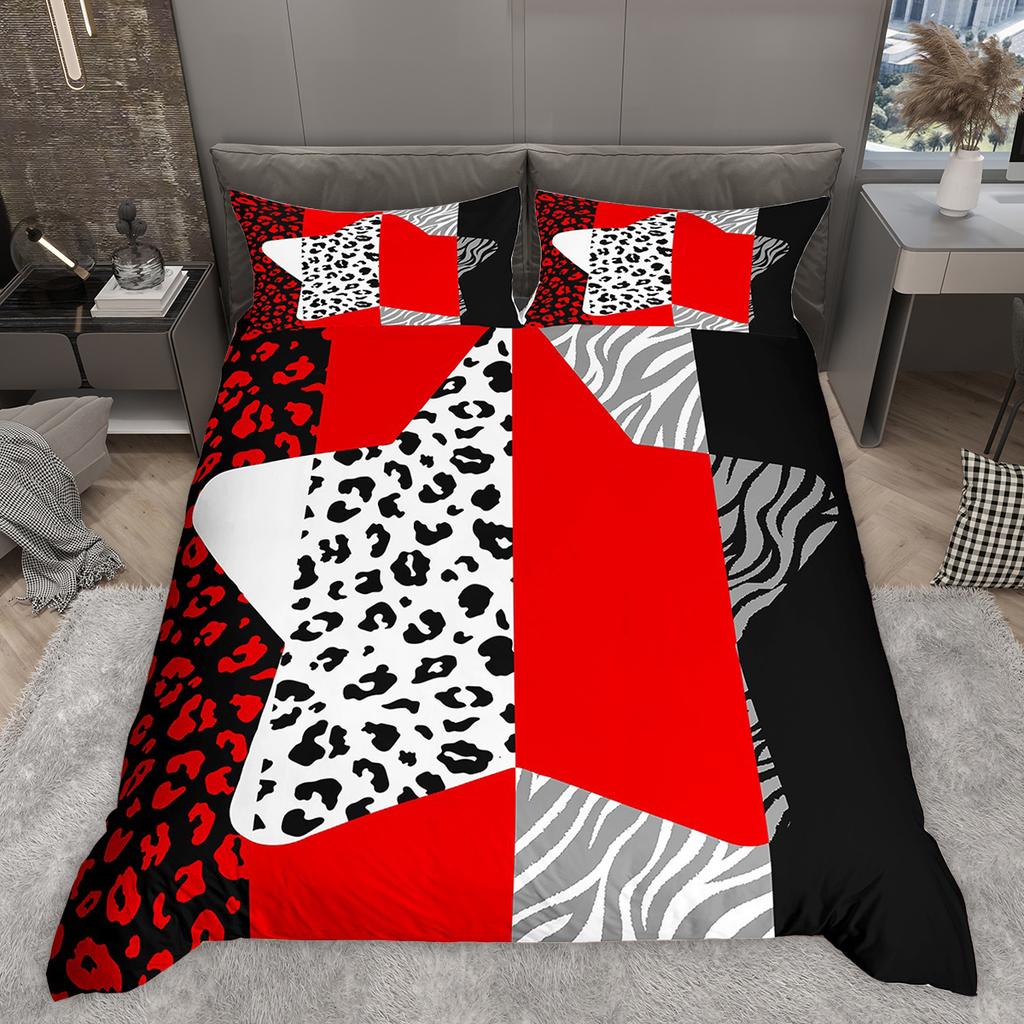 Homewish Romantic Paris Duvet Cover Set, Animal Print Stripes Bedding Set, Star Love Heart Printed Comforter Cover Set