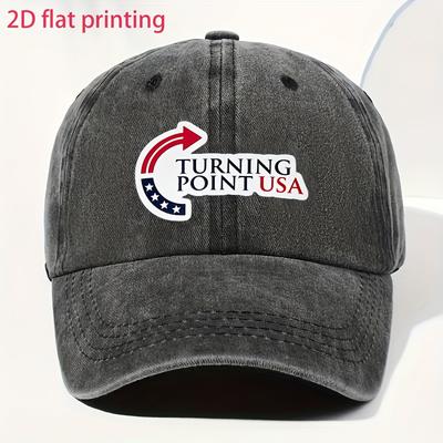 1 шт. Кепка-снепбэк с регулируемой застежкой и логотипом Turning Point USA - Черная с белым греческим орнаментом и красно-синим флагом, Всесезонная