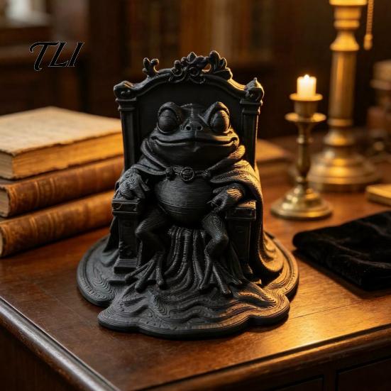 Creative Gift for Fantasy Lovers 3D Printed Frog Pumpkin Throne Figurine, Cloak Ornament, Halloween Desktop Figurine Gothic Animal Statue Home Office