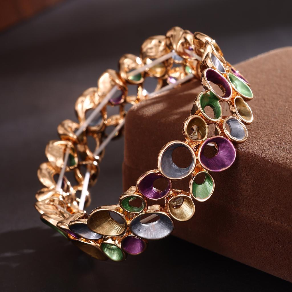 Новый цветная масляная живопись двойной ряд полый кольцевой эластичный браслет, модный персонализированный женский универсальный браслет