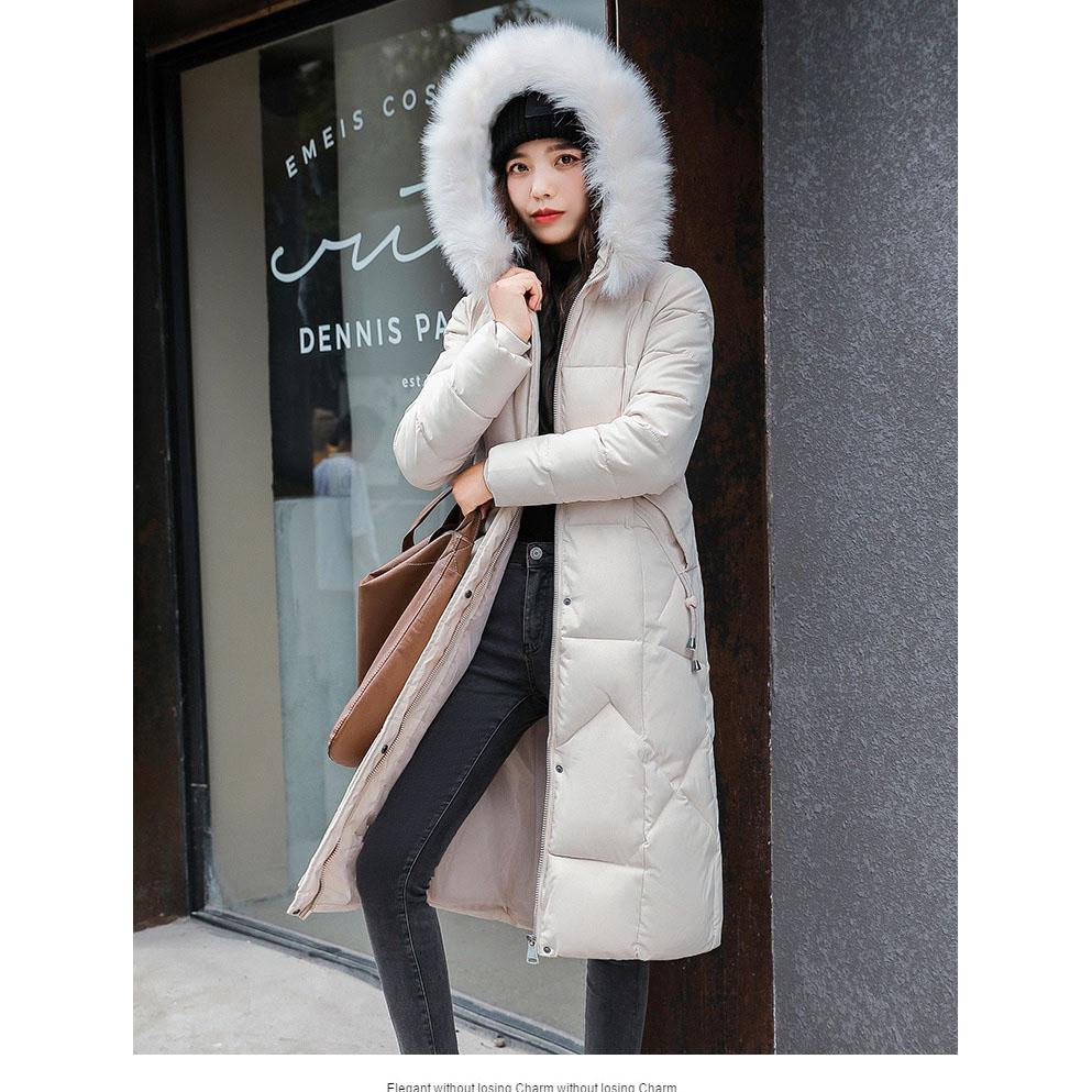 Пуховое хлопковое пальто Женское длинное зимнее пуховое парковое утолщенное теплое хлопковое стеганое пальто с капюшоном на молнии