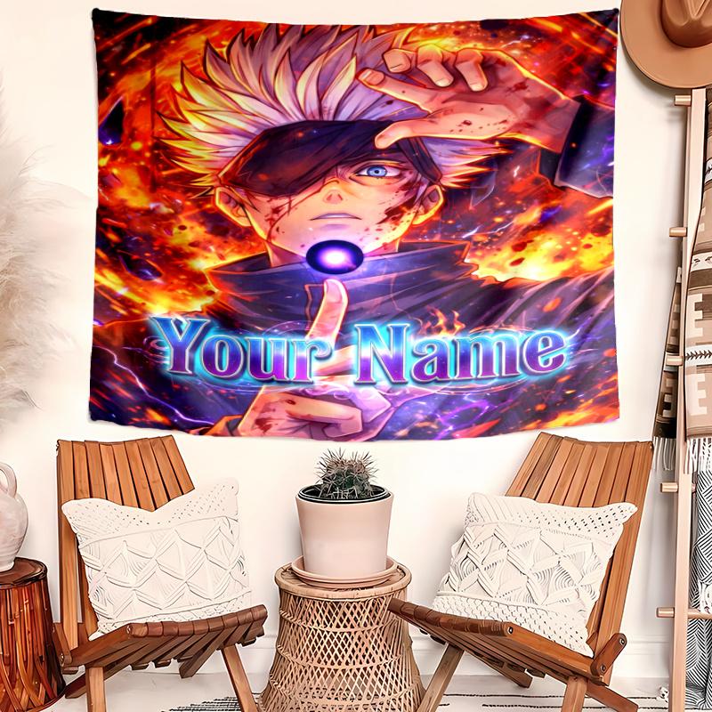 Personalized Name Gojo Satoru Tapestry, Wall Hanging Tapestry, Pattern Tapestry for Dorm Bedroom Living Room Wall Art Photography Backdrop