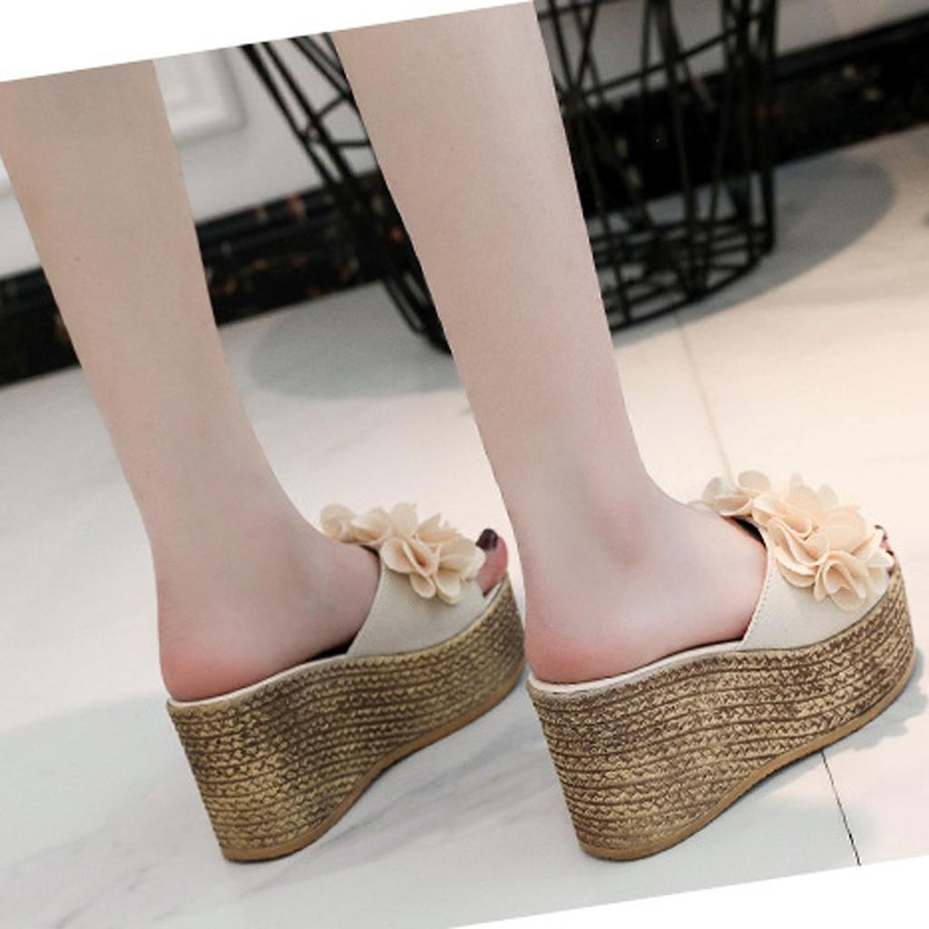 Женские тапочки Пляжная обувь Высокие каблуки Клинья Однотонные Босоножки с цветами