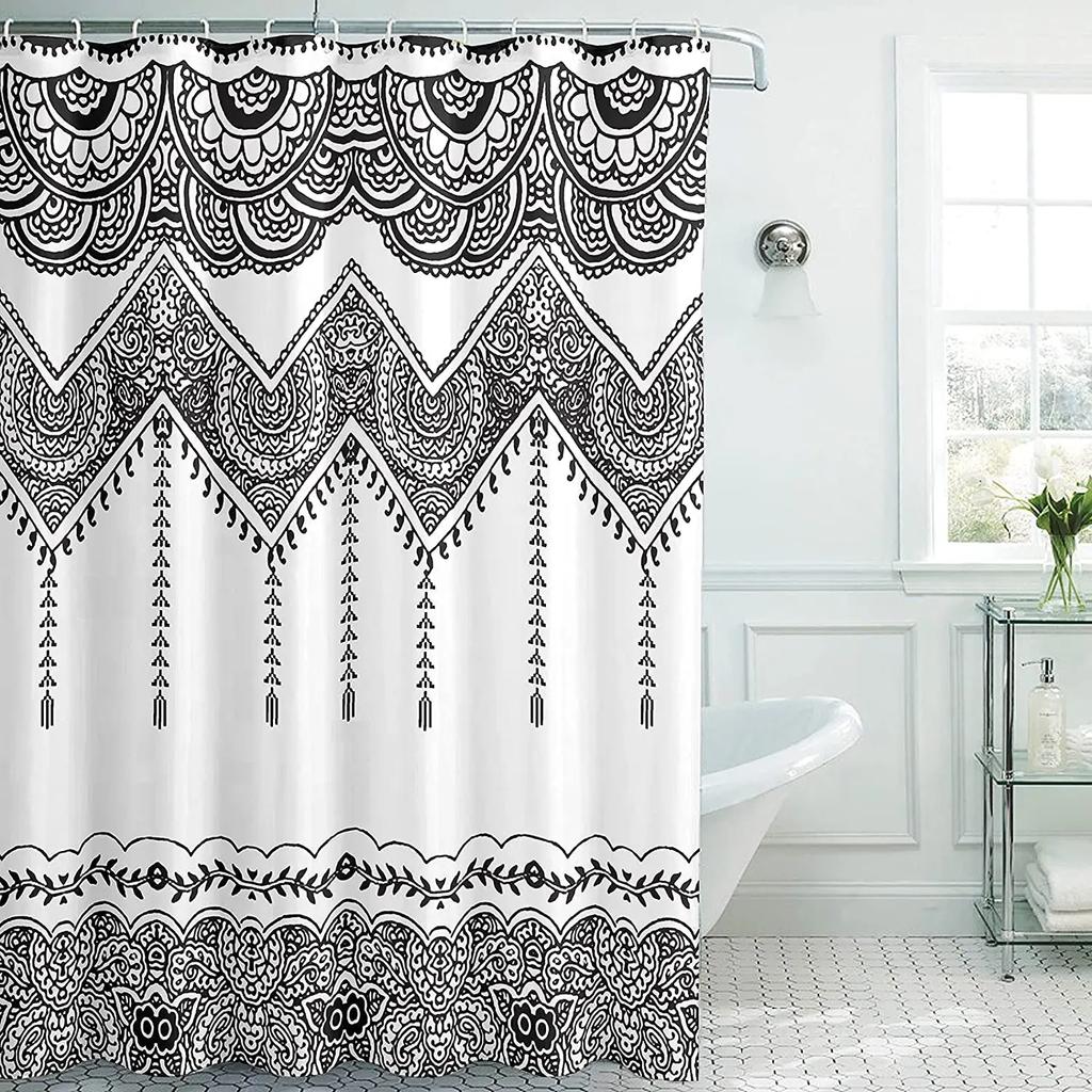 unframed Abstract Neutral Leaves Simple Bathroom Shower Curtain Mid Century Sun Minimalist Modern Polyester Fabric Decor Bathr