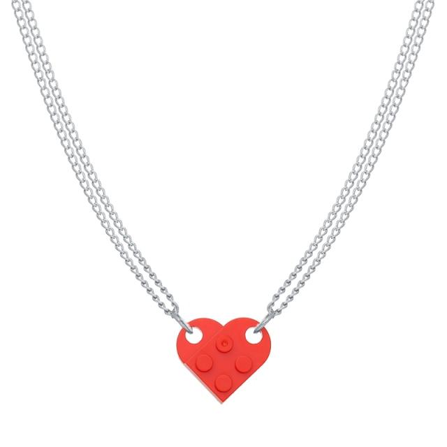 17KM Punk 2Pcs Heart Brick Couples Love Necklace For Lovers Women Men Elements Friendship Necklaces Valentines Gift Jewelry
