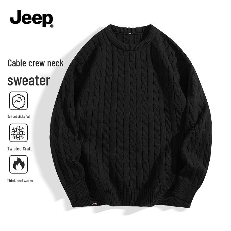 JEEP Men's Round Neck Cable Knit Sweater
