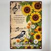 Vintage Musical Sunflower Metal Tin Sign, I See What A Wonderful World Decorative Plaque with Bach Music Notes, Chickadee for Ho