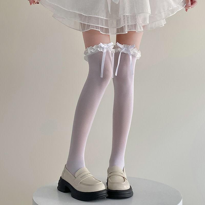 Японские бархатные гольфы весна и лето тонкие кружевные чулки Pure Desire Wind Long Tube GirlJKUniform кружевные бабочки