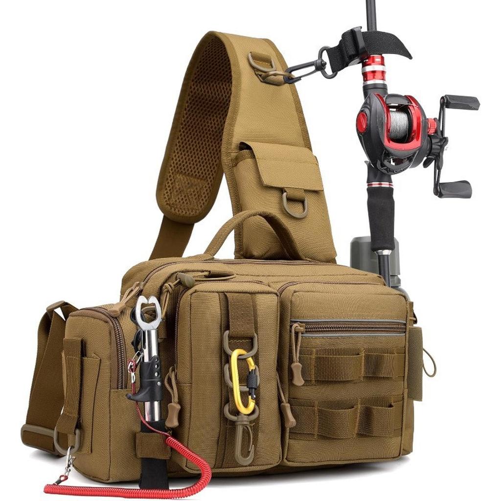 Men's Fishing Tackle Backpack with Box Gear Storage Bag Fanny Pack Fly Fishing Bag with Rod Holder Sling Shoulder Pack