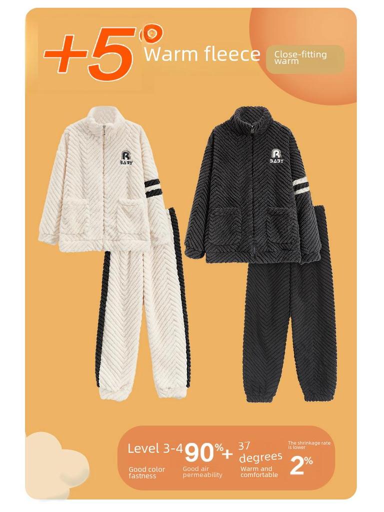 Парный комплект пижамы из кораллового флиса с рисунком - мужская и женская фланель на молнии для осени/зимы