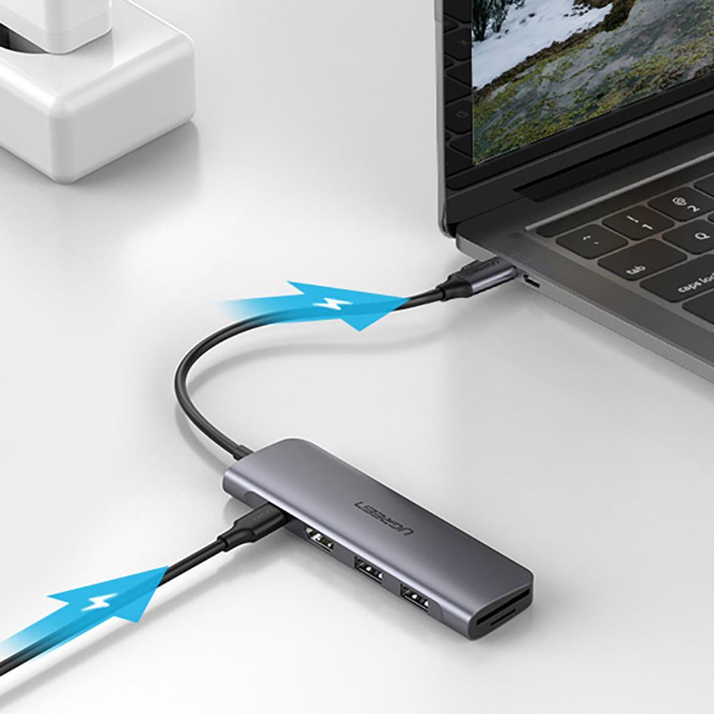 Ugreen CM195 Premium 6-in-1 USB-C Hub: HDMI, Dual USB-A 3.0 Ports, USB-C Power Delivery, SD/TF Card Reader - Space Gray