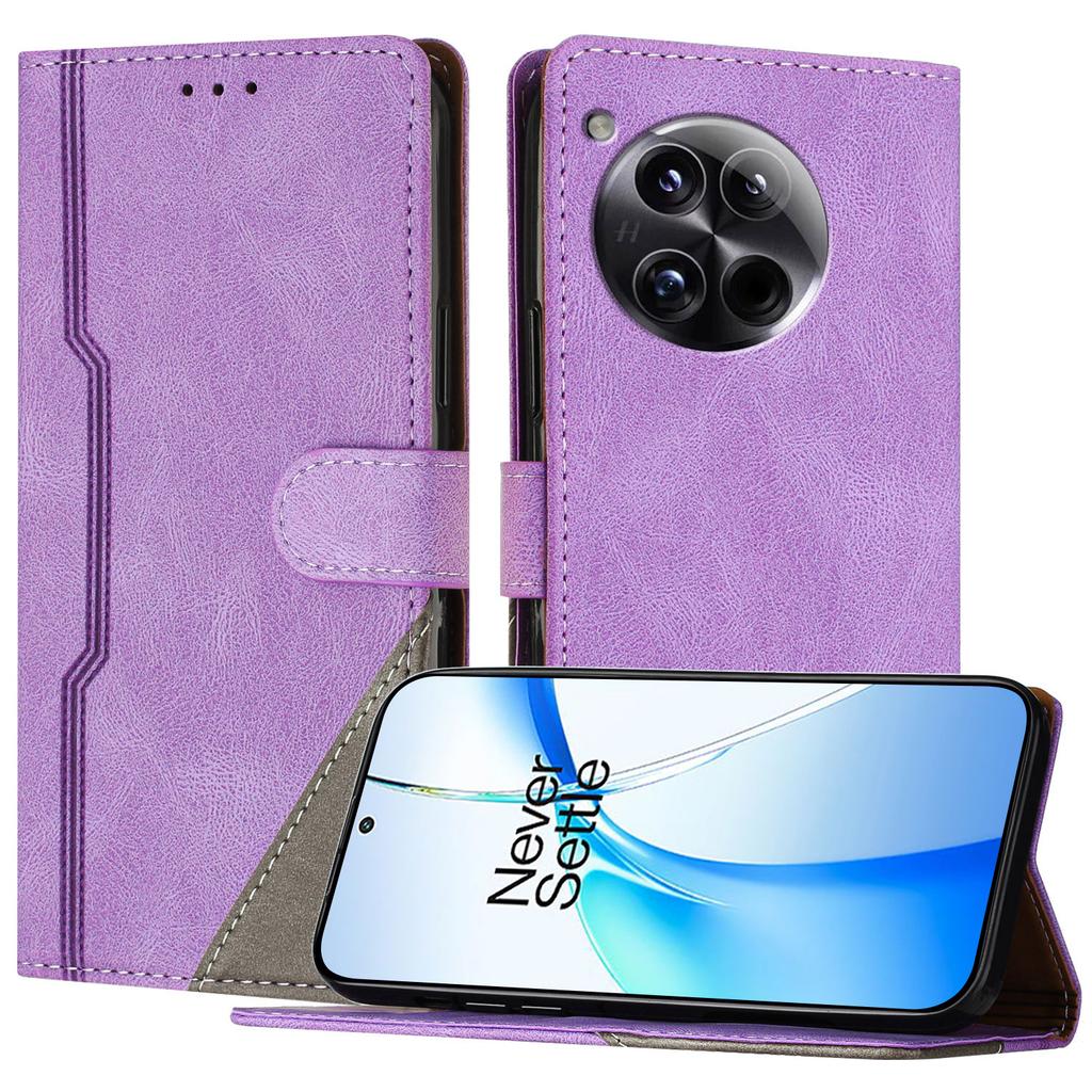 For OnePlus 12 5G Leather Case Triangle Patchwork Wallet Stand Shockproof Phone Cover