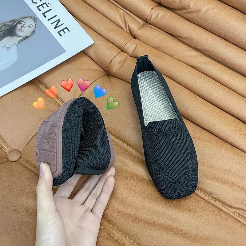 Весенние и осенние туфли на плоской подошве, модные туфли для отдыха, женские туфли на плоской подошве, с квадратным носком, эластичные, удобные, без застежек, эксклюзивная обувь