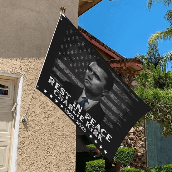 Флаг RIP Чарли Кирк Настоящий патриотический памятный флаг 3×5 футов Уличный двухсторонний баннер для декора сада, патио, балкона, забора