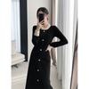 Зимний темперамент светская львица высокий класс черный супер фигура вязаный свитер подкладка платье дети