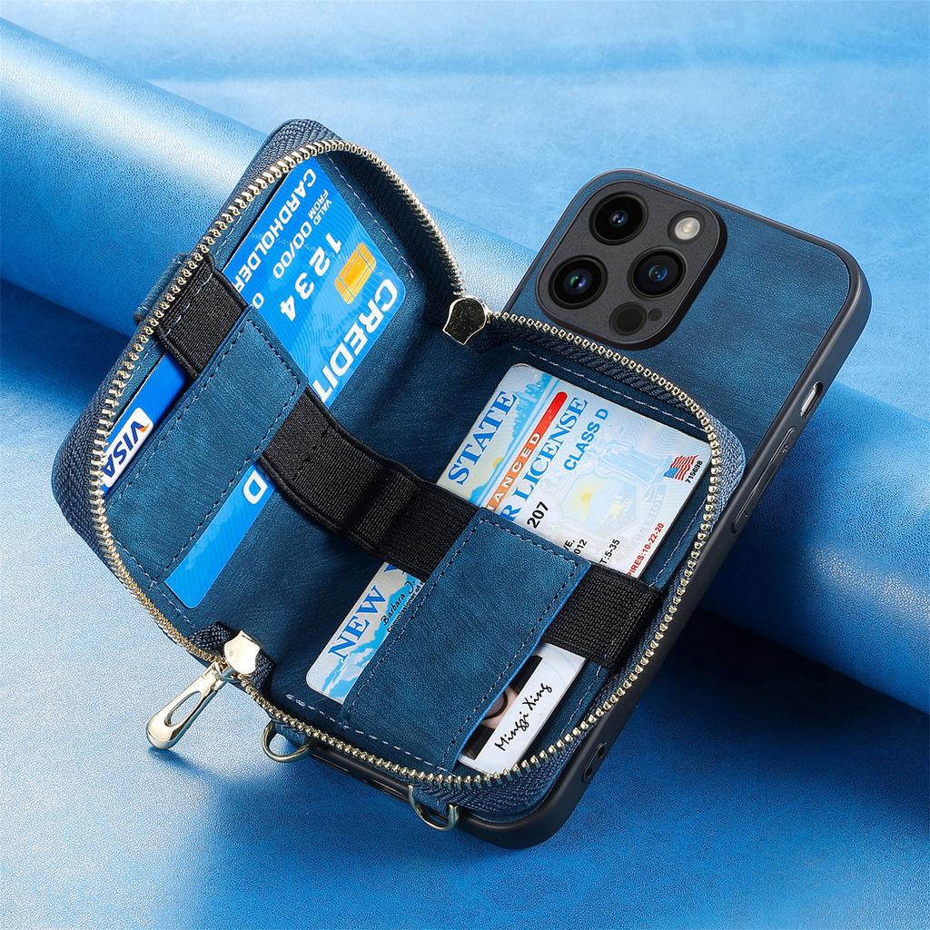 Crossbody Multifunctional Zipper Leather Purse Wallet Case for iPhone 15 14 Plus 13 12 11 Pro Max for Samsung S24 S23 S22 S21 S20 Ultra Plus A15 A25