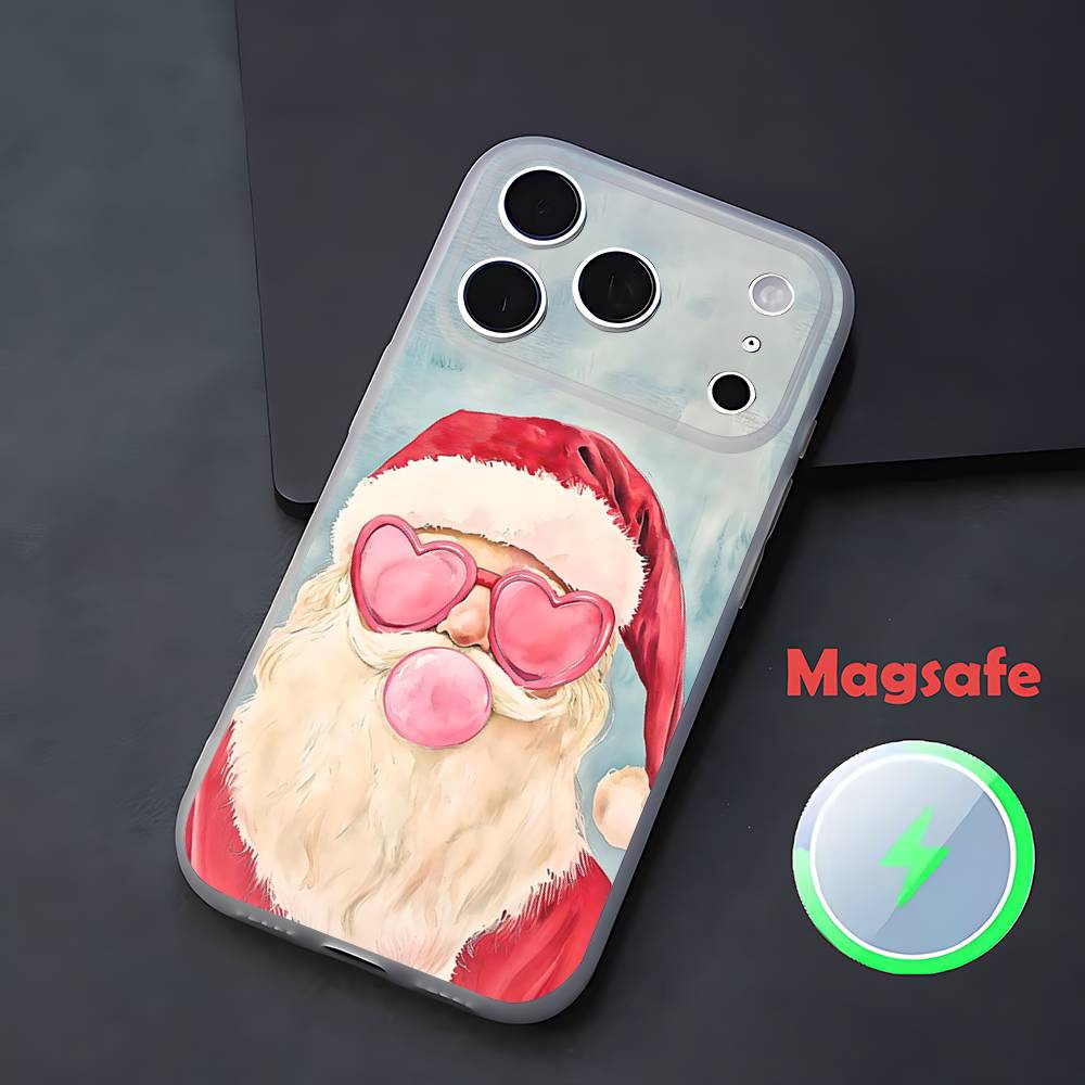 Рождественский чехол для телефона Санта-Клаус для iPhone 17,16,15,14,13,12,11 Pro,Max,Plus,Mini,Air,E Магнитный Magsafe Матовый Прозрачный