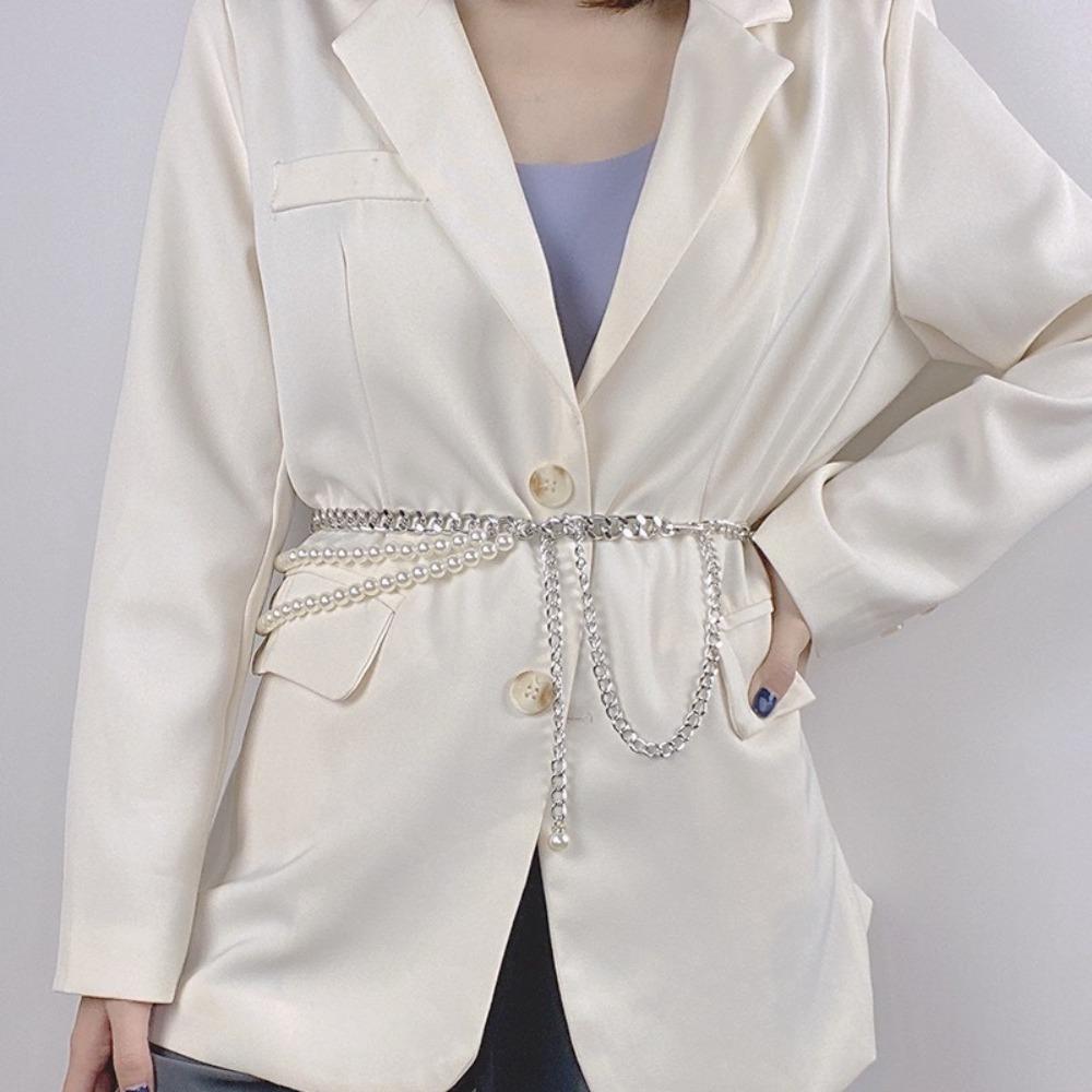Elegant Waist Chain Versatile Floral Belly Chain Fashion Multilayer Pearl Belt for Women