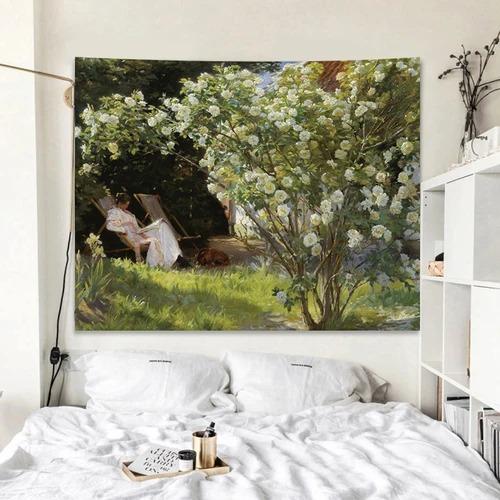Rose Garden Pattern Oil Painting Style Hanging Cloth Home Wall Decoration Tapestry Bedroom Living Room Tapestry