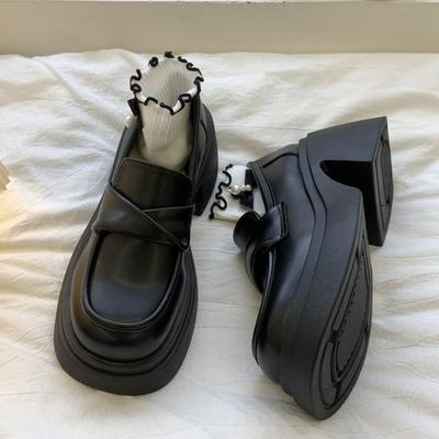 Женские кожаные туфли на толстой подошве Весна и Осень Высококлассные Французские Ретро Лоферы на платформе Обувь слипоны