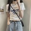 Women's White Letter Print Slim Fit Short-Sleeve T-Shirt - 2024 Summer Trend