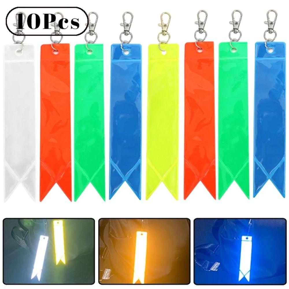 10Pcs Soft PVC Reflective Strips High Visibility Backpack Pendant Car Reflective Keychain Cycling