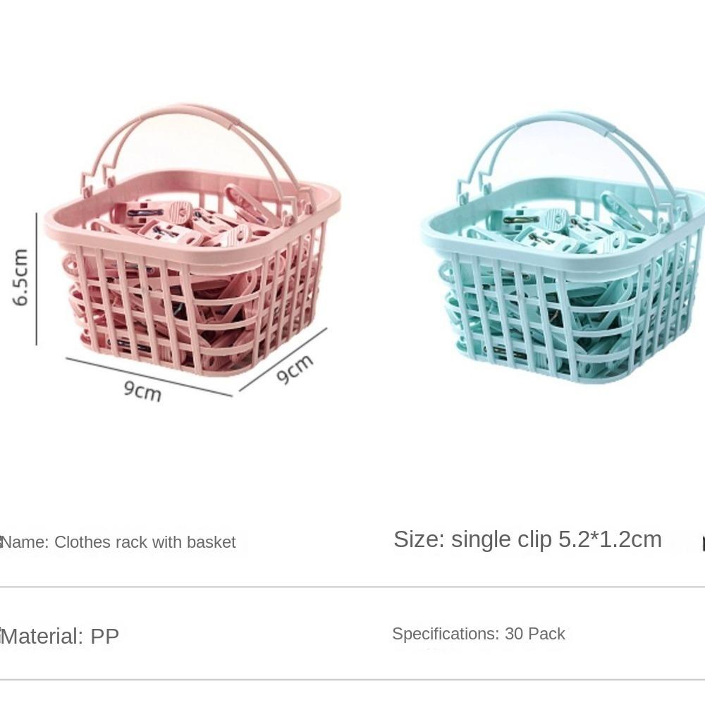 30Pcs With Basket Clothes Pegs Plastic Quilt Towel Clips  for Socks Underwear Towels