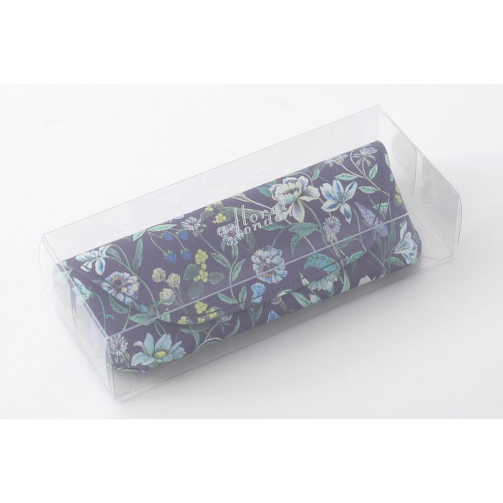 DDintex FLORET LONDON Liberty Print Megumi Navy Eyeglass Case Semi-Hard Glasses Protector Sleeve with Cleaning Cloth 16x6x3.5cm